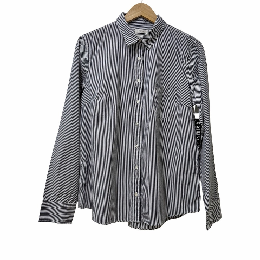 J Crew Womens Everyday Stripe Boy Button Up Shirt Size 12 Navy Office Career NWT